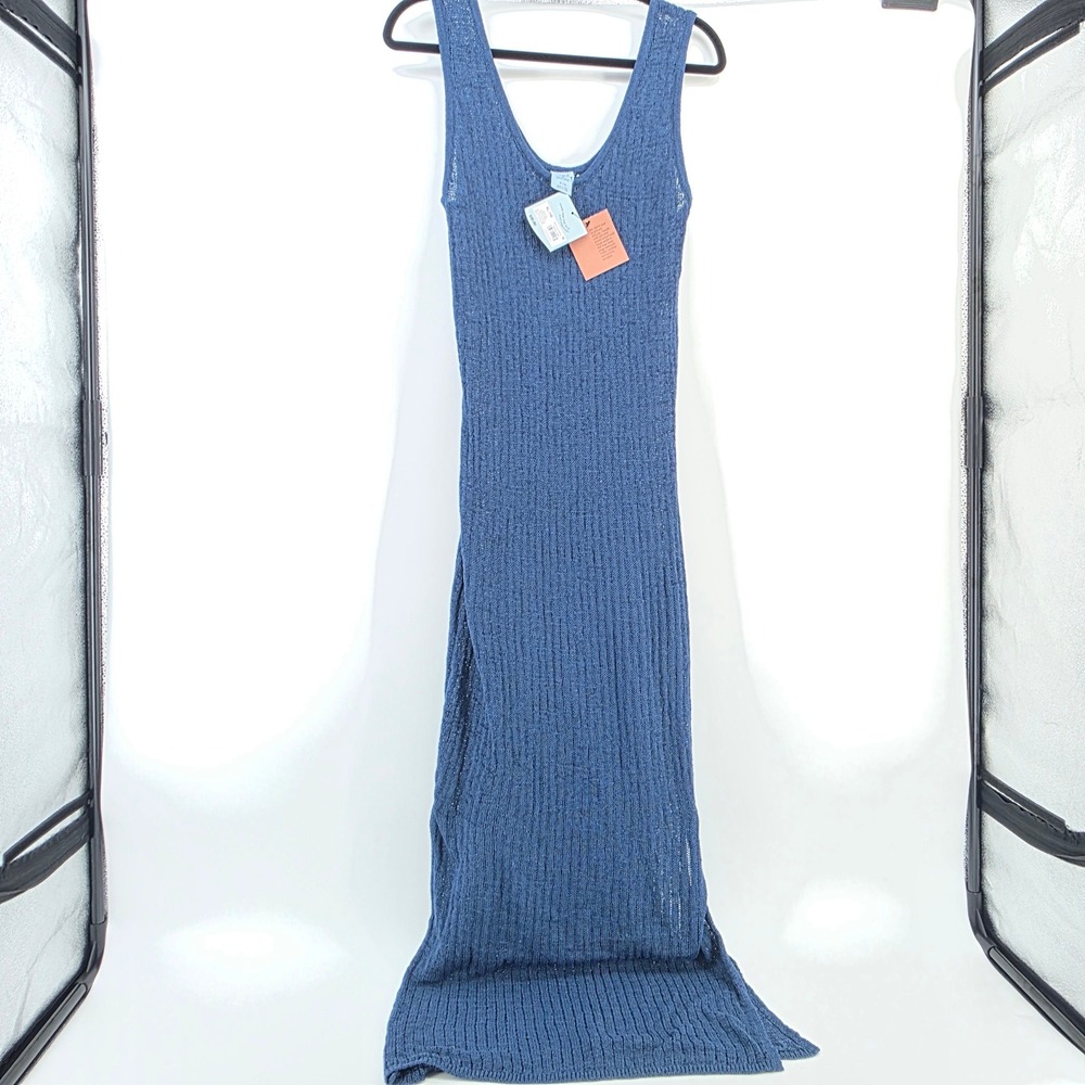 Shade & Shore Blue Open Knit Maxi Dress Swim Cover Up XL NWT